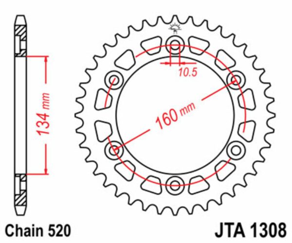 JT SPROCKETS Aluminium Ultra-Light Rear Sprocket 1308 - 520 (JTA1308.41)