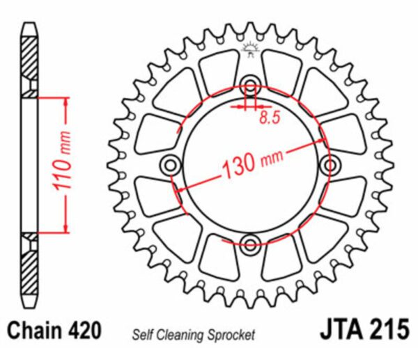 JT SPROCKETS Aluminium Ultra-Light Self-Cleaning Rear Sprocket 215 - 420 (JTA215.50)