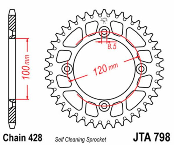 JT SPROCKETS Aluminium Ultra-Light Self-Cleaning Rear Sprocket 798 - 428 (JTA798.48)