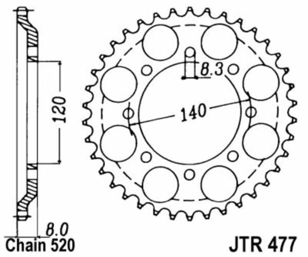 JT SPROCKETS Steel Standard Rear Sprocket 477 - 520 (JTR477.43)