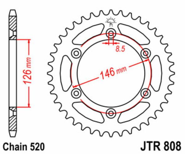 JT SPROCKETS Steel Standard Rear Sprocket 808 - 520 (JTR808.41)