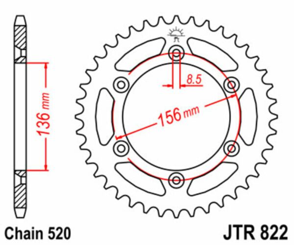 JT SPROCKETS Steel Standard Rear Sprocket 822 - 520 (JTR822.50)