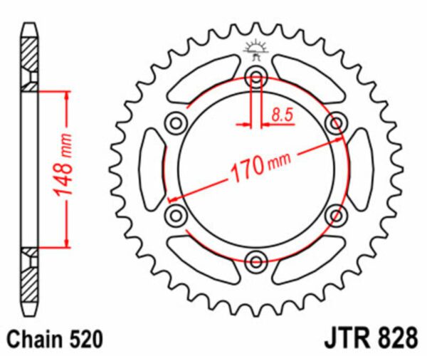 JT SPROCKETS Steel Standard Rear Sprocket 828 - 520 (JTR828.42)