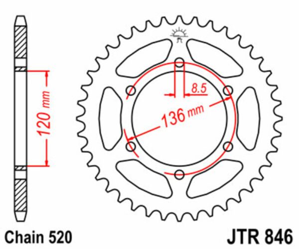 JT SPROCKETS Steel Standard Rear Sprocket 846 - 520 (JTR846.41)