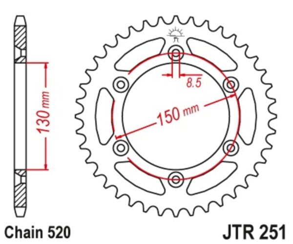 JT SPROCKETS Steel Self-Cleaning Rear Sprocket 251 - 520 (JTR251.49SC)