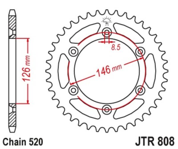 JT SPROCKETS Steel Self-Cleaning Rear Sprocket 808 - 520 (JTR808.49SC)