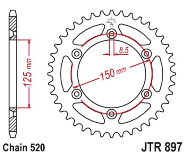 JT SPROCKETS Steel Standard Rear Sprocket 897 - 520 (JTR897.52SC)