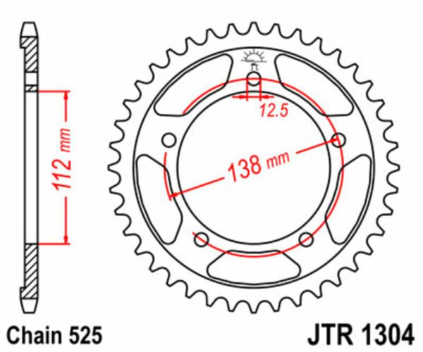 JT SPROCKETS Steel Standard Rear Sprocket 1304 - 525 (JTR1304.43)