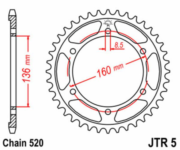 JT SPROCKETS Steel Standard Rear Sprocket 5 - 520 (JTR5.49)