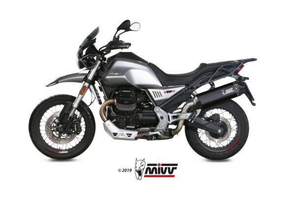 MIVV Speed Edge Muffler Steel Black/Carbon End Cap Moto Guzzi V85TT (M.013.LRB)