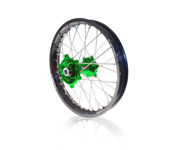 ART MX Complete Front + Rear Wheel 21x1,60/19x1,85 Black Rim/Green Hub Kawasaki ()